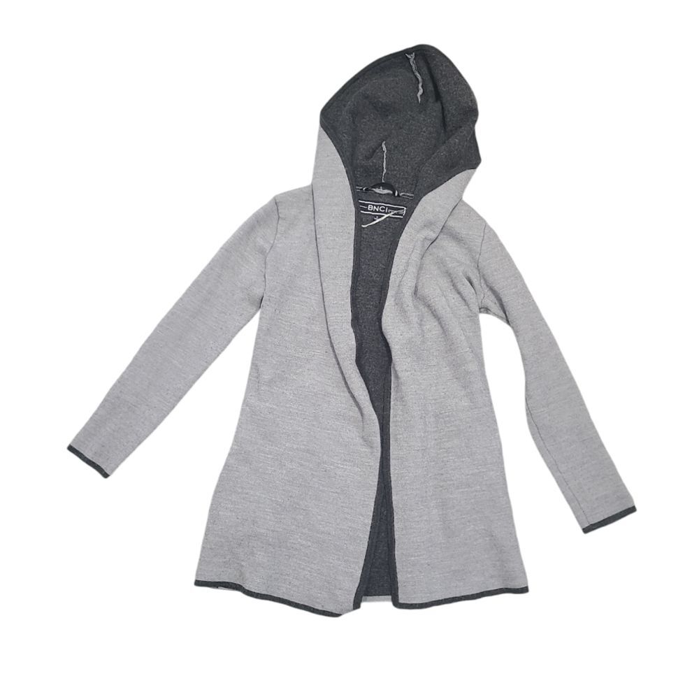 BNCI Blanc Noir Gray Wool Blend Hooded Open Cardigan Small Gorpcore Minimalist